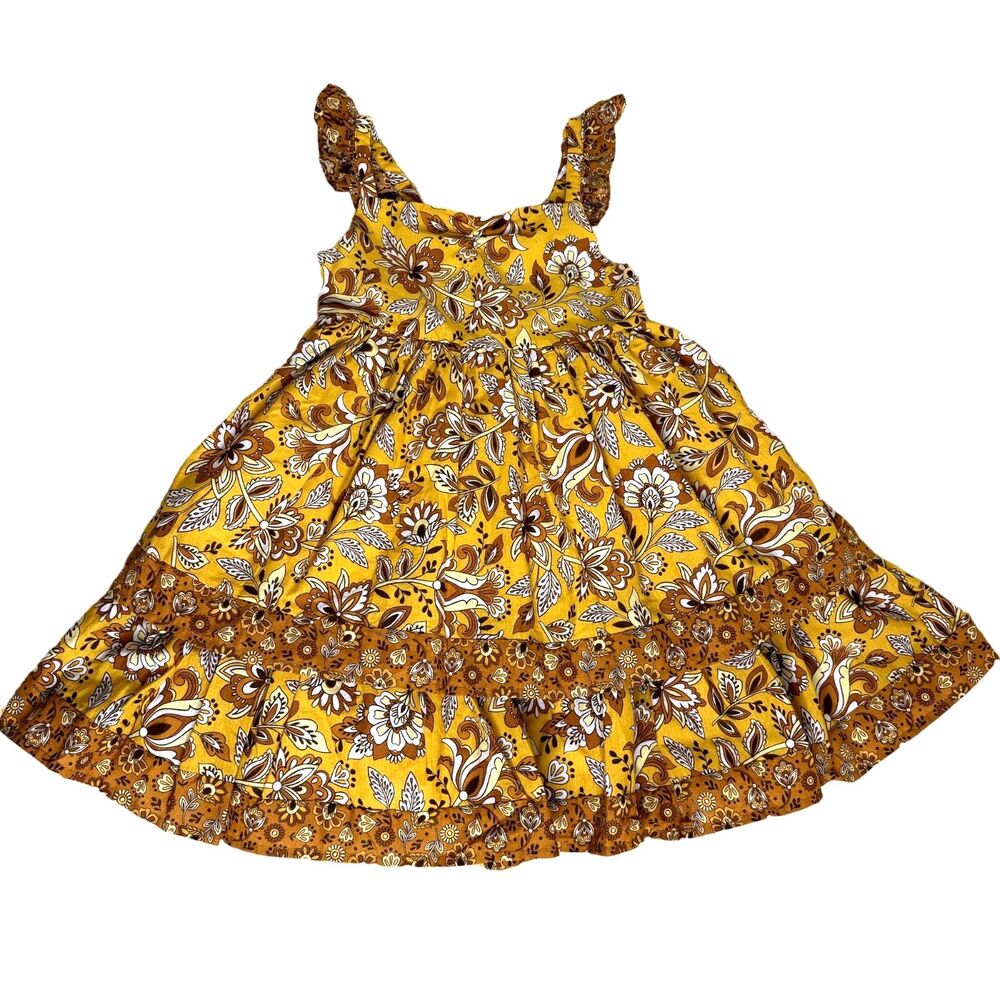 Joie Kids Girls Tiered Sun Dress Tiered Ruffle Floral Yellow 5 NWT